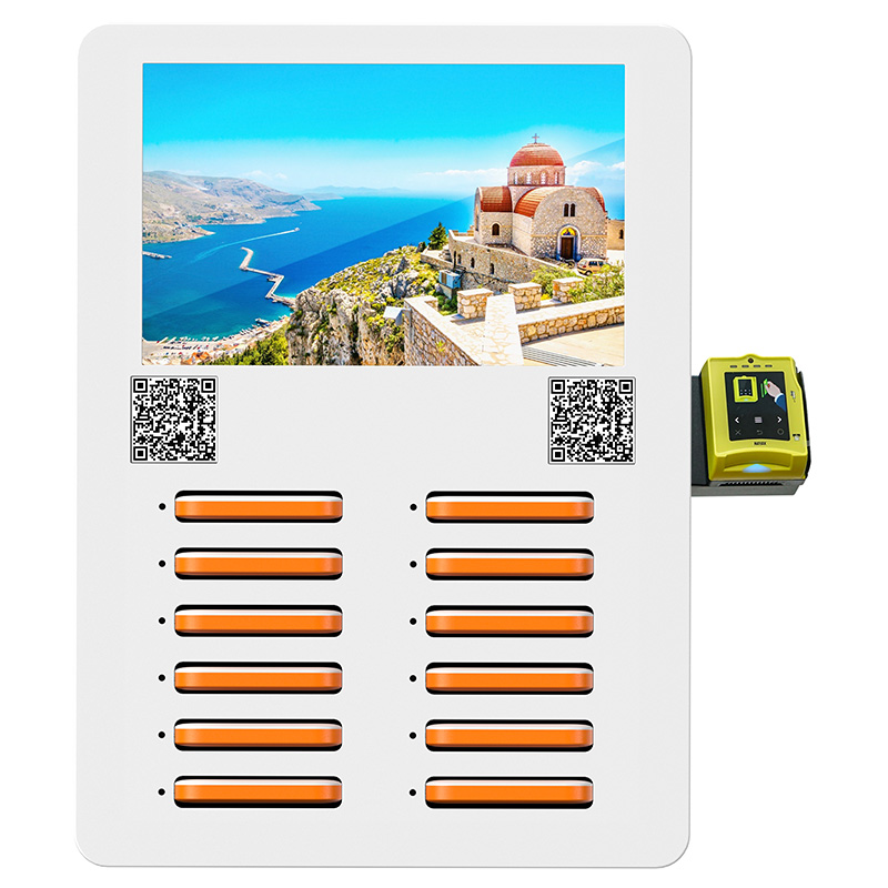 Orange 12-port shared power bank with POS machine